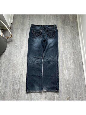 Navy Blue Y2K “Oxygen” “XGN” Faded / Embroidered Relaxed Fit Denim Jeans